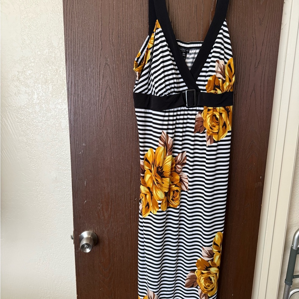 Striped Dress with Yellow Floral Pattern